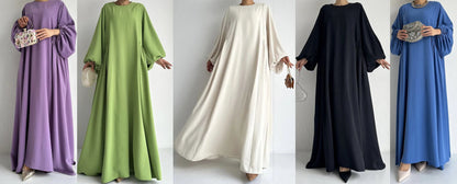 Abaya Ramadan unie à manches évasées, kebaya kaftan, élégante robe longue à col ras du cou, abayas islamiques pour femmes