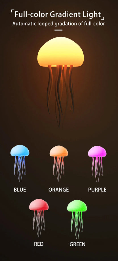 Lampe de table moderne méduse USB rechargeable, Ajustable RGB lumière de nuit, LED méduse changeant de couleur avec base Décoration de chambre
