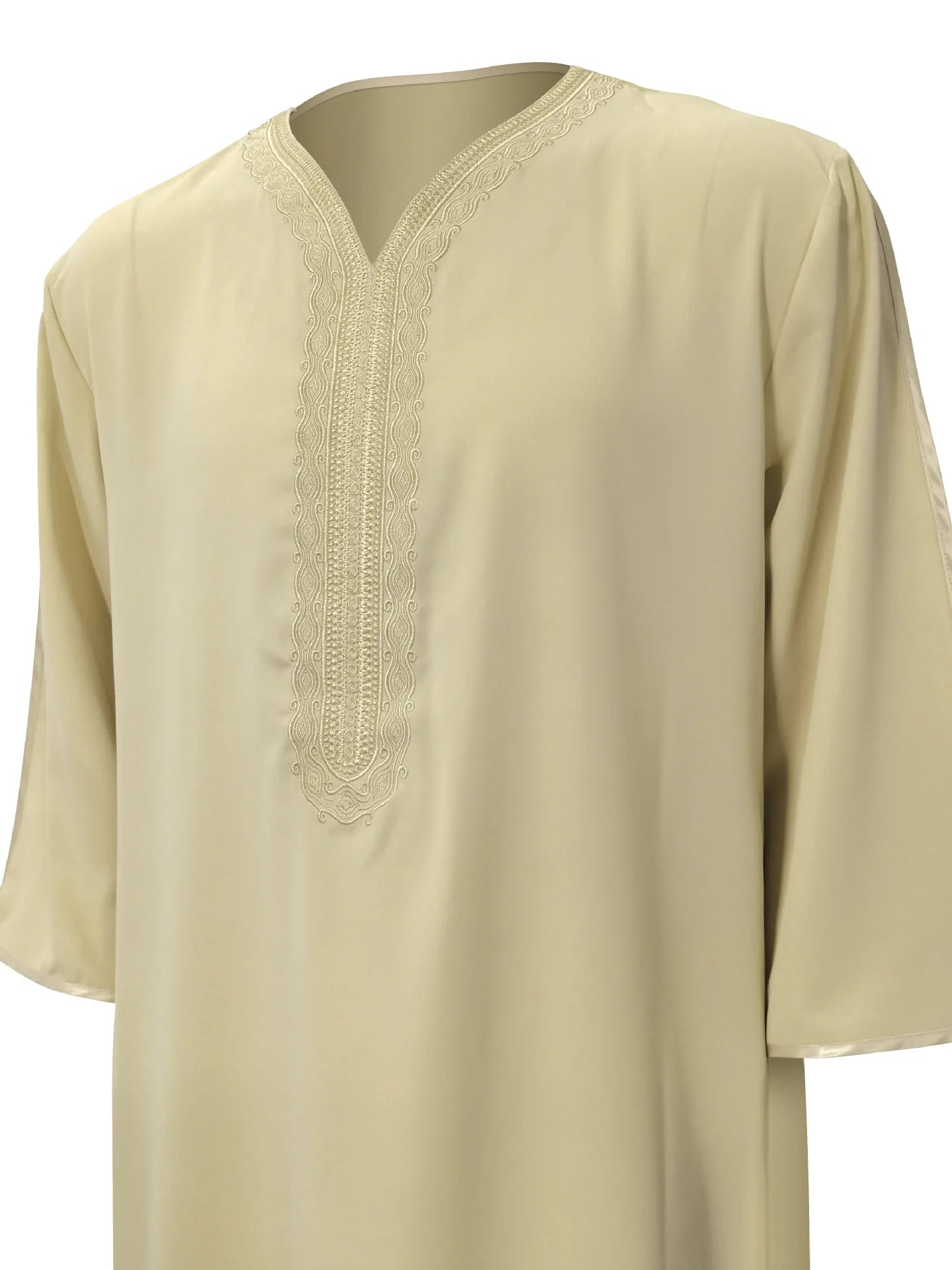 Robe longue brodée à manches mi-longues pour homme, couleur unie, style musulman, style marocain, Pakistan, Arabie, 2025
