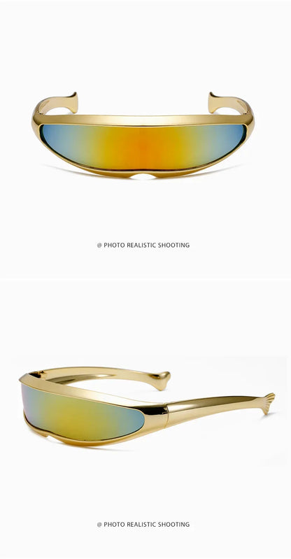 Lunettes de soleil futuristes monoblocs personnalisées galvanisées pour femmes et hommes, style steampunk Y2K 2024, lunettes de soirée rave UV400