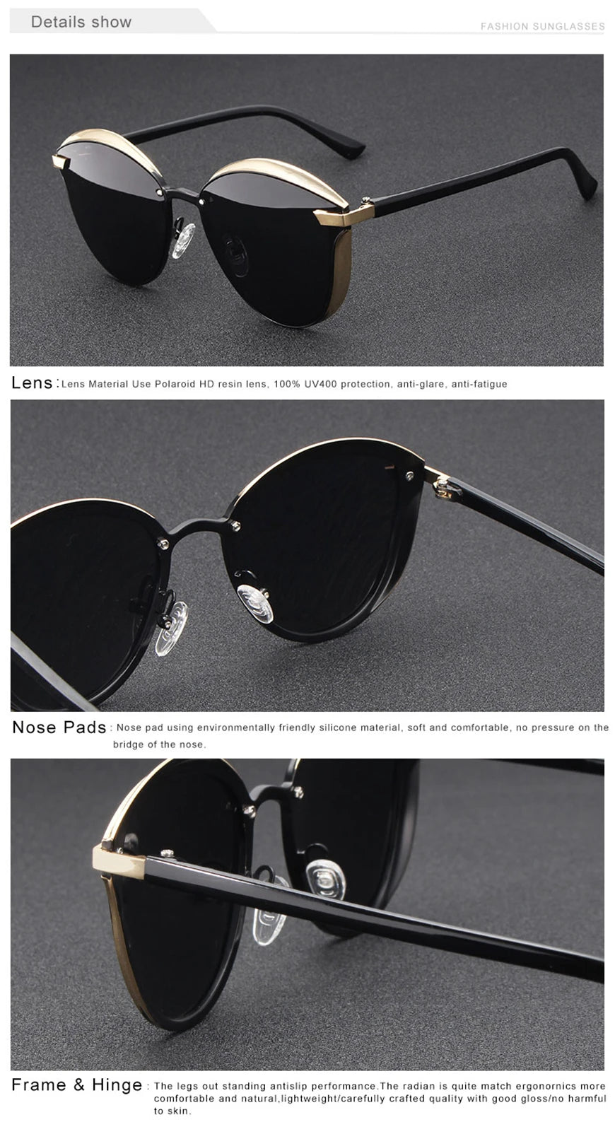 Lunettes de soleil polarisées tendance pour femmes, verres œil de chat, verres de conduite, classiques et luxueux, rondes, pour dames
