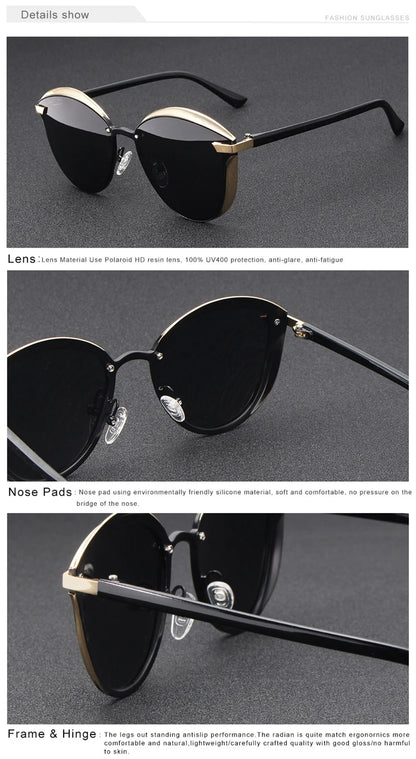Lunettes de soleil polarisées tendance pour femmes, verres œil de chat, verres de conduite, classiques et luxueux, rondes, pour dames