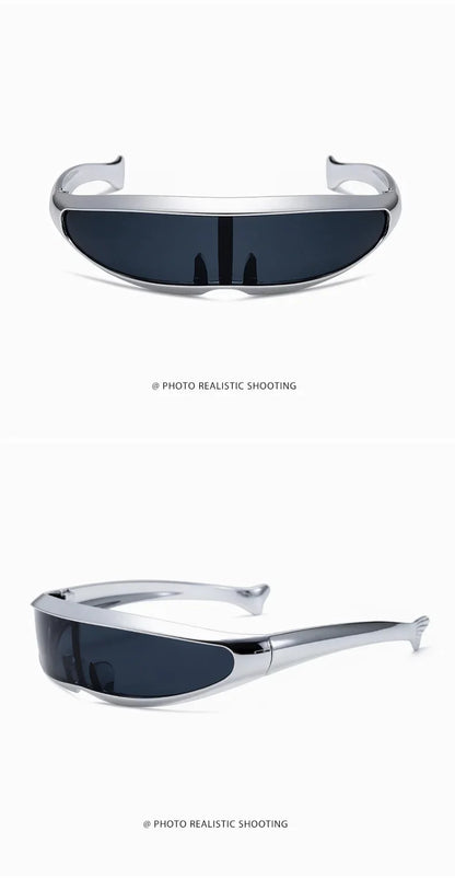Lunettes de soleil futuristes monoblocs personnalisées galvanisées pour femmes et hommes, style steampunk Y2K 2024, lunettes de soirée rave UV400