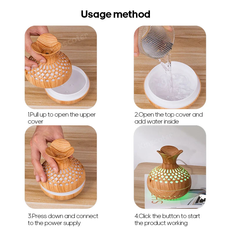 Humidificateur en grain de bois 300ml, Aroma Diffuser Atomizer USB